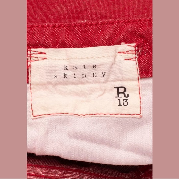R13 Kate Skinny Red Destructed Jeans - Picture 11 of 12